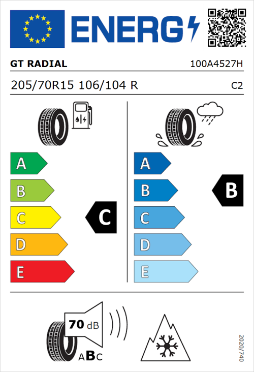 Tyre Label for GT Radial Maxmiler Pro 205/70R15 106/104R