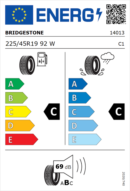 Tyre Label for Bridgestone Turanza T005 225/45R19 92W