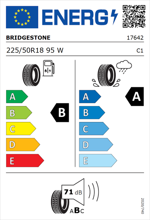 Tyre Label for Bridgestone Turanza T005 225/50R18 95W