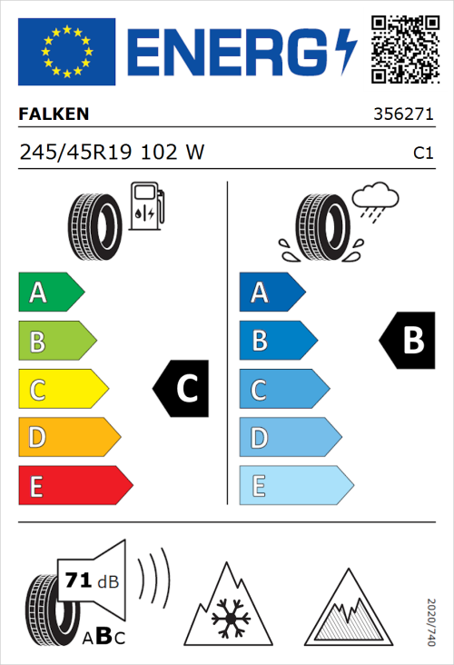 Tyre Label for Falken Euroall Season AS220 PRO 245/45R19 102W