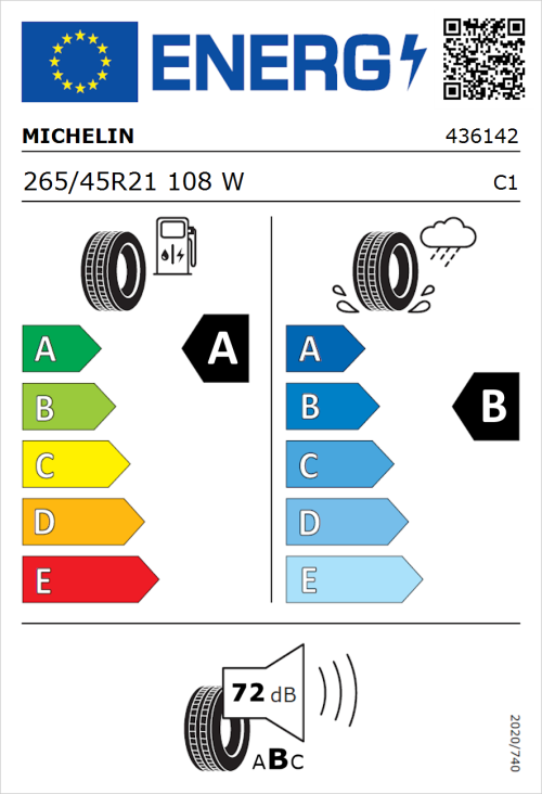 Tyre Label for Michelin Pilot Sport 4 SUV 265/45R21 108W