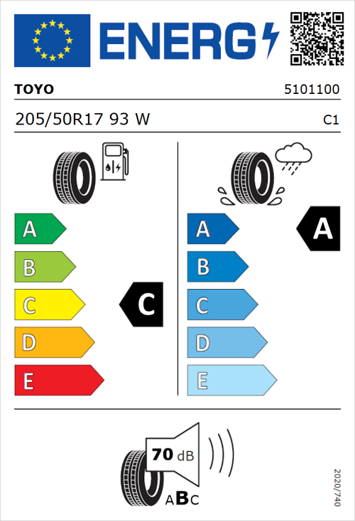 Tyre Label for Toyo Proxes Comfort 205/50R17 93W