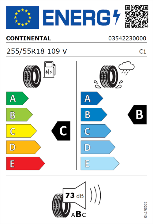 Tyre Label for Continental ContiSportContact 5 SSR 255/55R18 109V